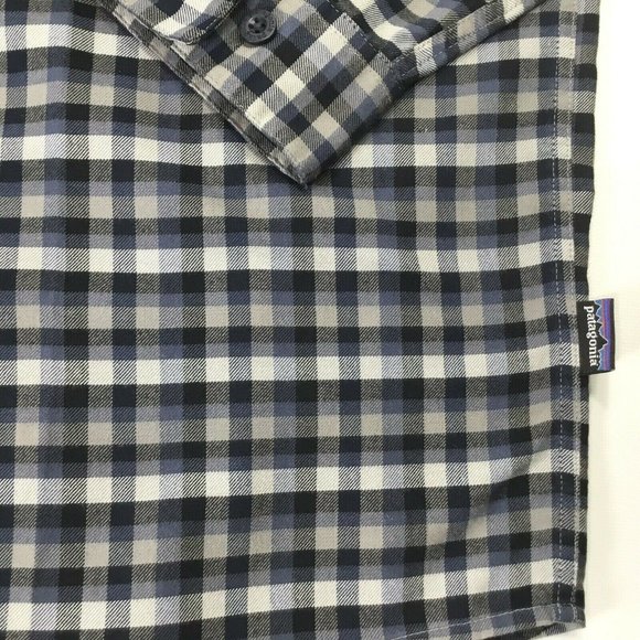 Patagonia Shirt Men's Size L Organic Cotton Button Front Long Sleeve Plaid Blue - Picture 8 of 10